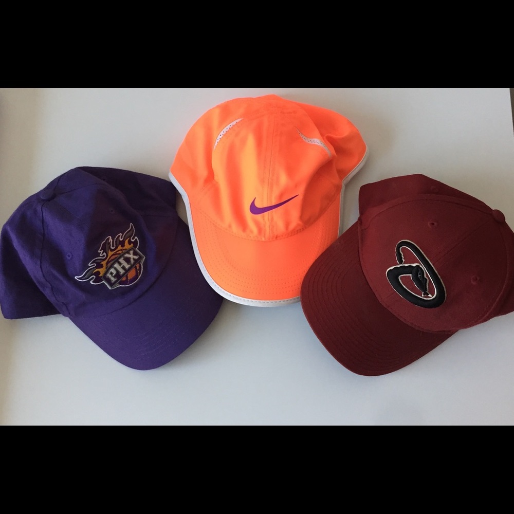 Hats.One orange Nike red diamondbacks, purple suns